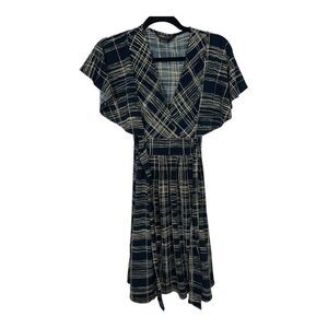 BCBG x Maxaria Dress Stretch Flowy Sleeve Pleated Shift Dress Blue Gold …